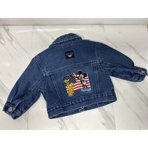 Disney Store Blue Denim Jacket Mickey Mouse Pluto American Flag Toddler 6 Months